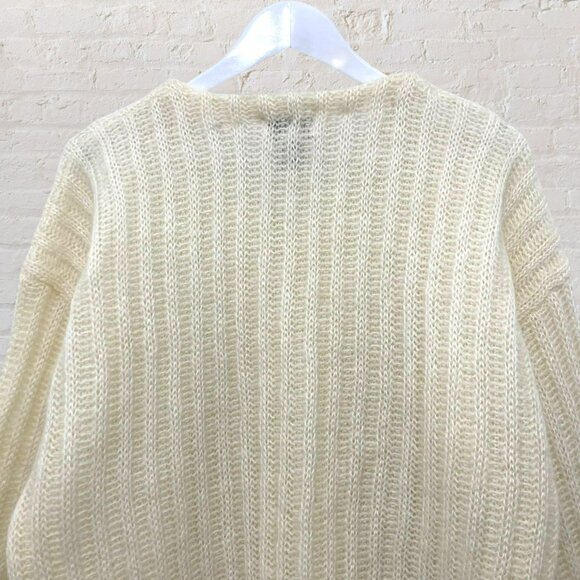 ๐งธ Express Tricot M Vintage Mohair Cardigan Cream Fuzzy 80s 90s Chunky Knit - Picture 5 of 14
